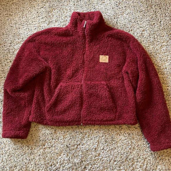 Shelly Cove Burgundy Sherpa Cropped Jacket - Picture 1 of 5
